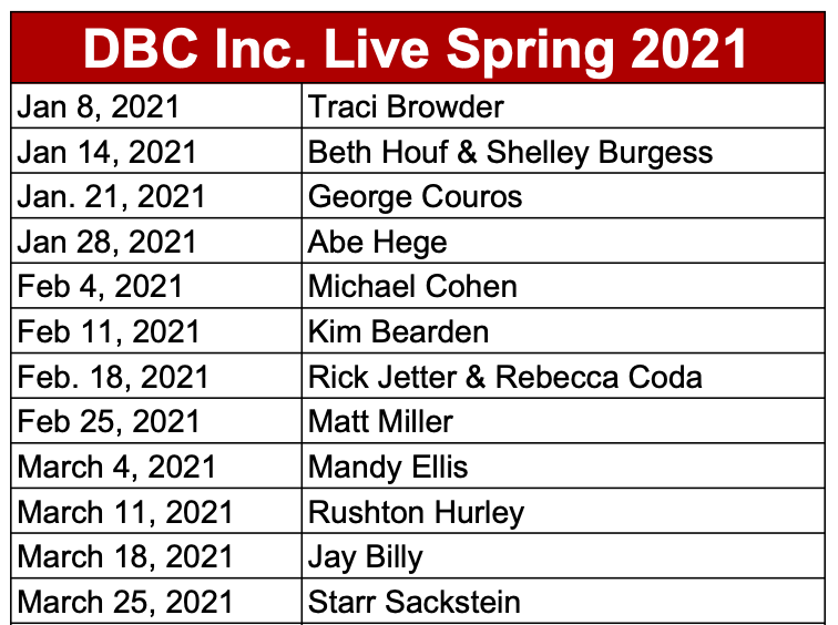 spring 2021 DBC Live Schedule